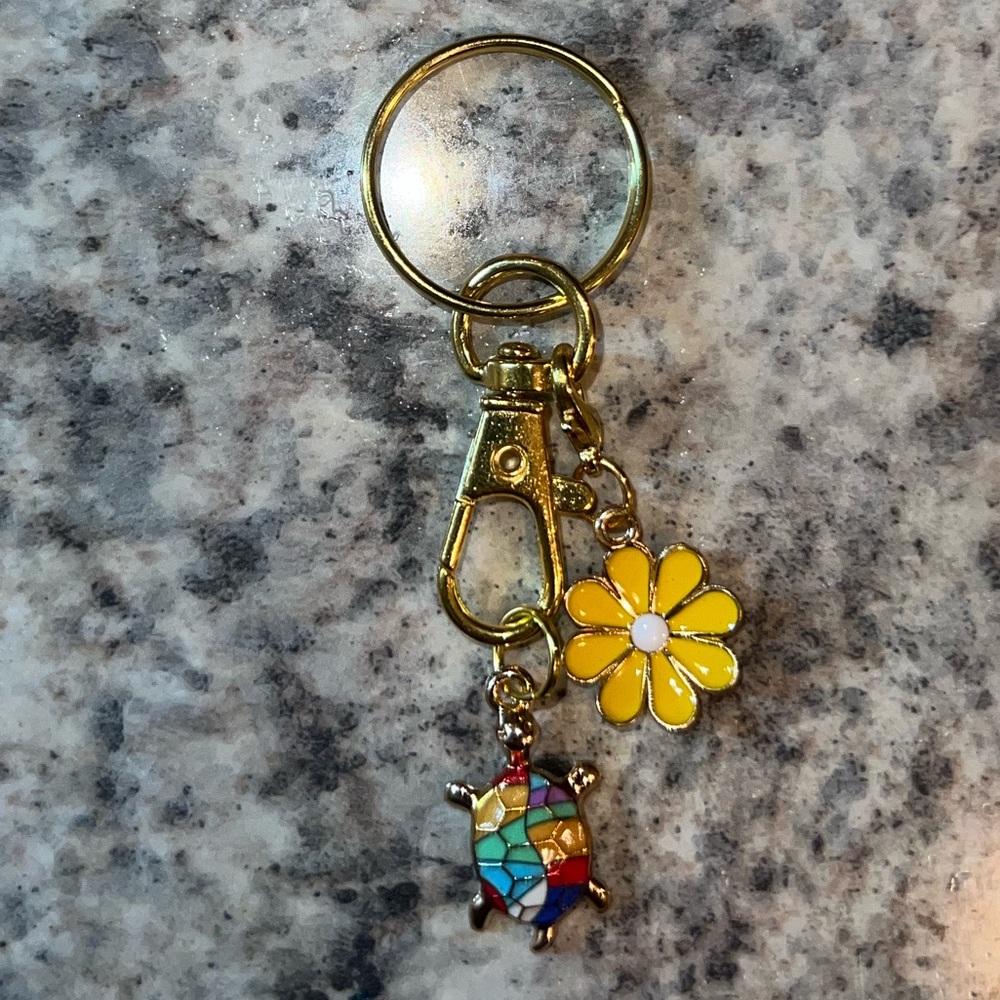 BRAND NEW Rainbow & Yellow Floral Turtle Floral Keychain